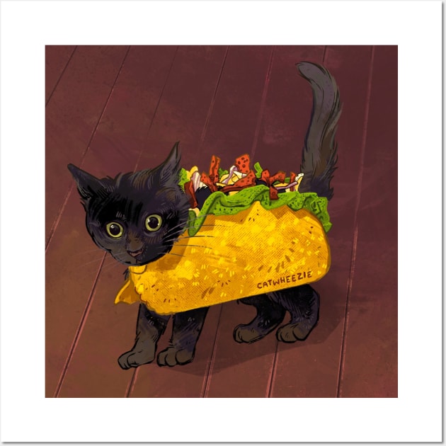 Black Cat Taco Cat Wall Art by Catwheezie